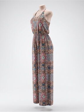 Bohemian Printed Halter Maxi Romper in Multi-Color